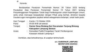 Rencana Pembangunan Kawasan Industri Lampung II Desa Sindang Sari Tanjung Bintang